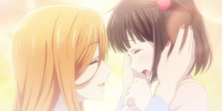 Kyoko-comforts-a-crying-child-Tohru-from-behind-in-Fruits-Basket